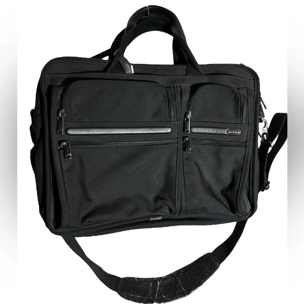 Tumi Black Ballistic Nylon Expandable Multi Pocket Laptop Work Messenger Bag